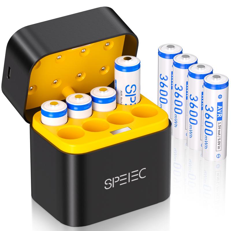 SPELEC 3600mWh Compatible with Lithium AA Rechargeable Batteries Fast Charger, 8-Pack 1.5V Constant Output, High-Capacity Long-Lasting Performance Double A Battery Pack
