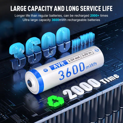 SPELEC 3600mWh Compatible with Lithium AA Rechargeable Batteries Fast Charger, 8-Pack 1.5V Constant Output, High-Capacity Long-Lasting Performance Double A Battery Pack
