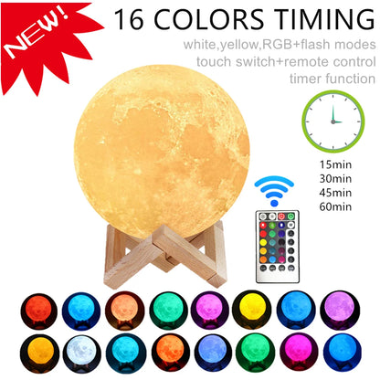 Moon Lamp Night Light 3D Print Moonlight Timeable LED Dimmable Rechargeable Bedside Table Desk Lamp Dropship