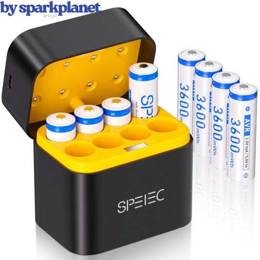 SPELEC 3600mWh Compatible with Lithium AA Rechargeable Batteries Fast Charger, 8-Pack 1.5V Constant Output, High-Capacity Long-Lasting Performance Double A Battery Pack